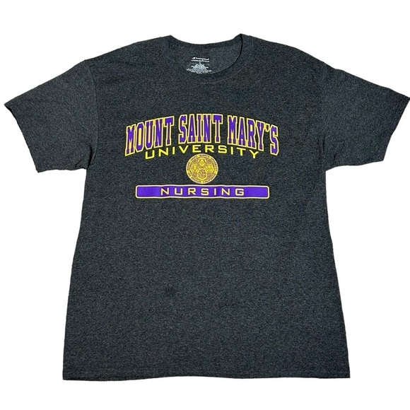 CHAMPION T-shirt Mount St. Mary's Scoop neck Heathered gray S/S NURSING Large - Picture 4 of 10